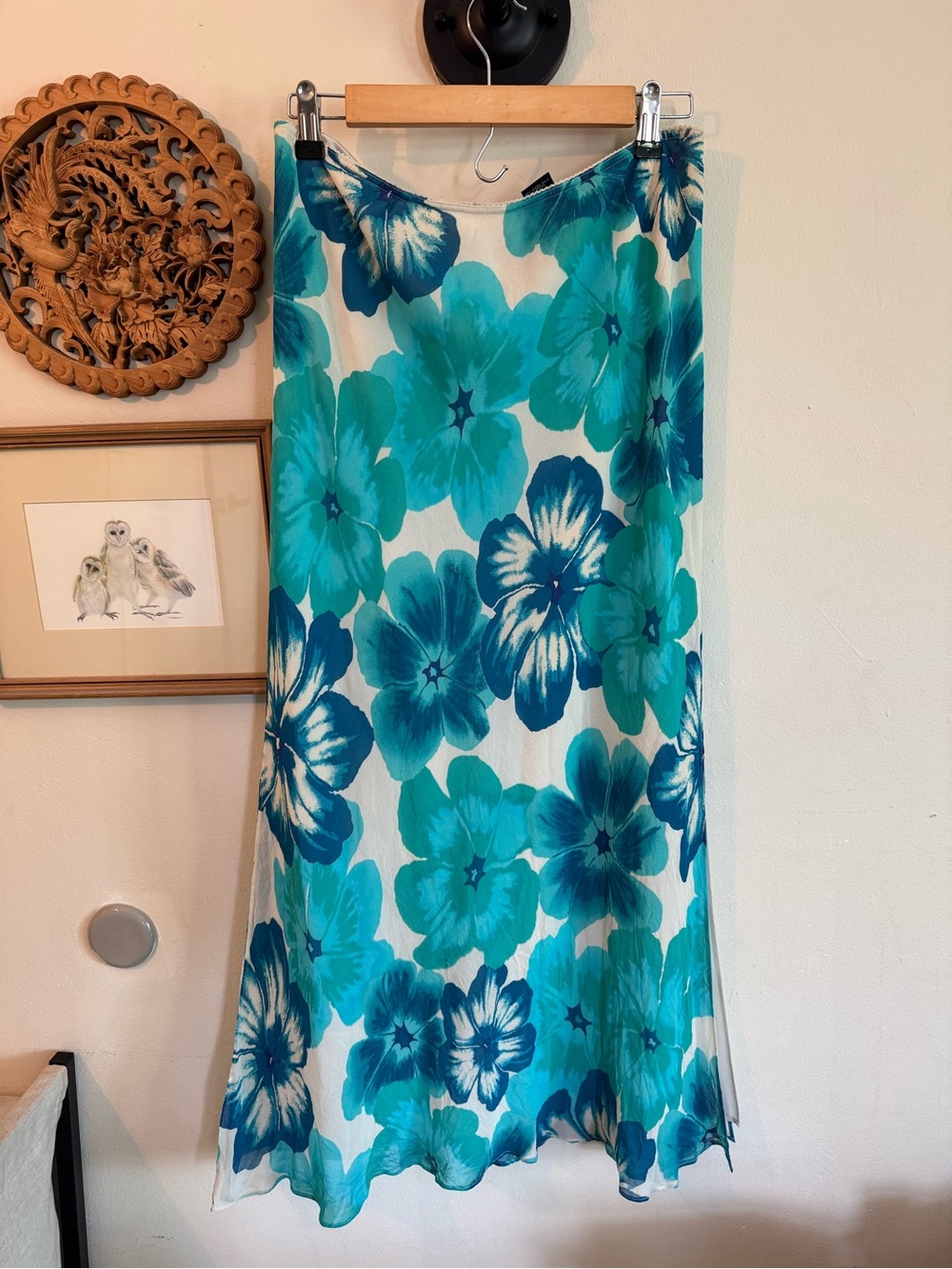 Express Silk Turquoise & Teal Floral Maxi Skirt